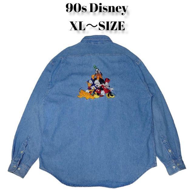 高級素材使用ブランド 90s Disney キャラ刺繍 デニムシャツ 古着 ...