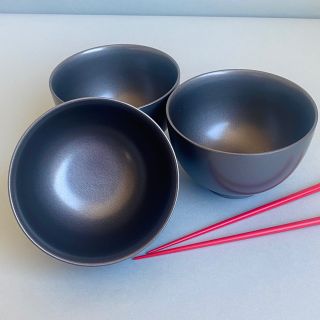 【美品】【未使用】漆器　ボール　鉢　丼　どんぶり　どんぶり鉢　丼鉢　食器　3客(食器)