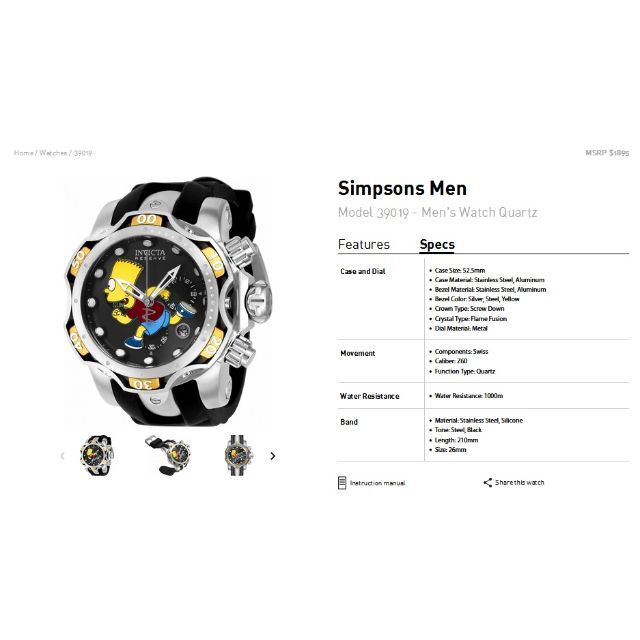 INVICTA - インビクタ『The Simpsons 39019』☆1000m防水☆世界限定の