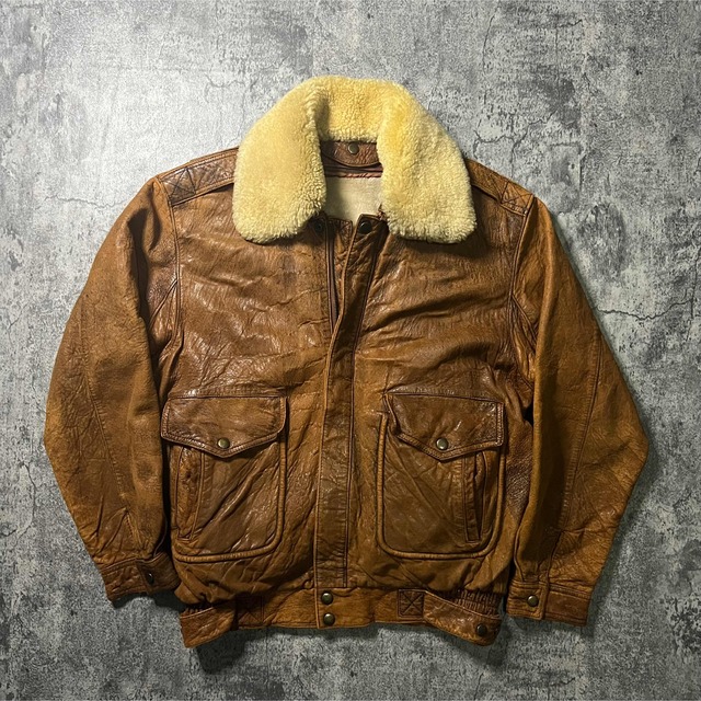 old leather  shearling jacket  レザージャケットＬ