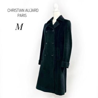 クリスチャンオジャール(CHRISTIAN AUJARD)のアンゴラ混　ロングコート　M  ブラック黒　上品　ダブル　セレモニー　イトキン(ロングコート)