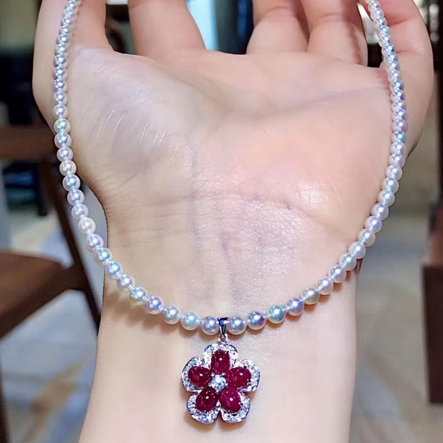 日本に 天然 ¥ k18 ネックレス2.73ct ダイヤモンド パール ルビー
