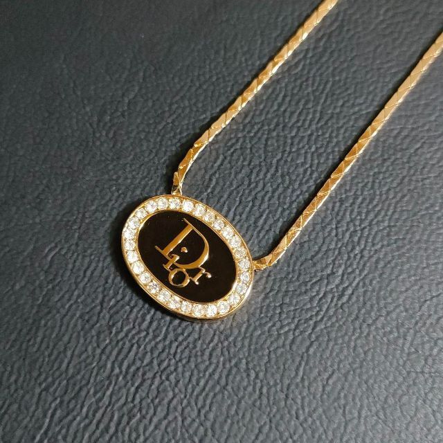 美品】Dior ディオール ネックレス CDロゴ ブラック ゴールド ラウンド