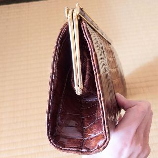 昭和レトロ】クラッチバッグ ハンドバッグ ワニ革 クロコダイル 背ワニ