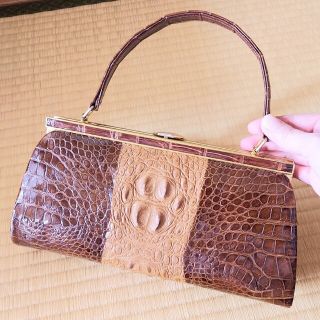 昭和レトロ】クラッチバッグ ハンドバッグ ワニ革 クロコダイル 背ワニ
