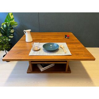 【送料無料】 ローテーブル 正方形 90cm パイン オーク 棚付き(コーヒーテーブル/サイドテーブル)