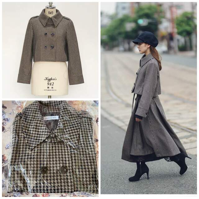 ruimeme houndstooth cropped  jacketノーカラージャケット