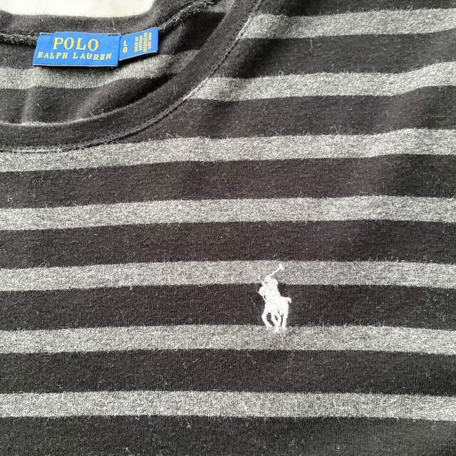 POLO RALPH LAUREN(ポロラルフローレン)のラルフローレン　黒×グレーボーダー　丸首Tシャツ　Ｌ レディースのトップス(Tシャツ(長袖/七分))の商品写真