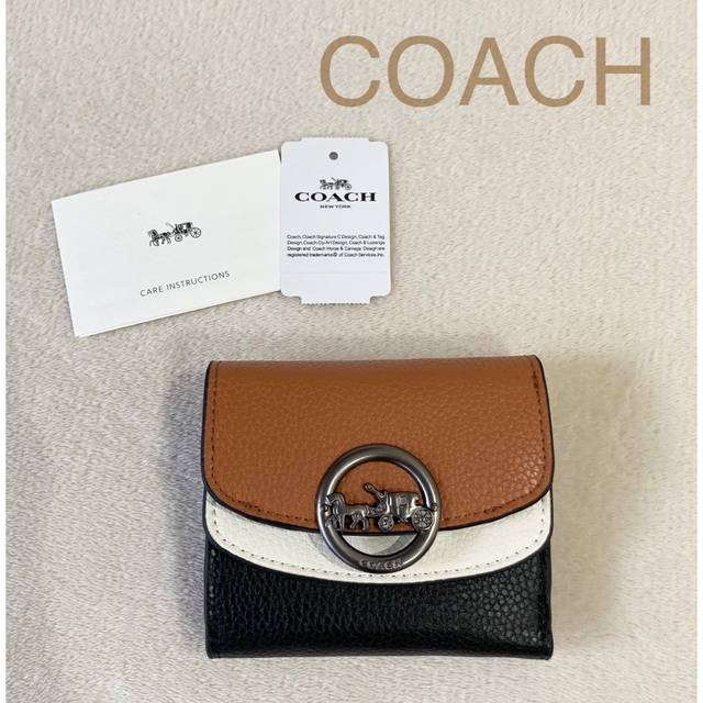 COACH♡コーチ 馬車金具 ホワイト ブラウン シグネチャー 三つ折財布