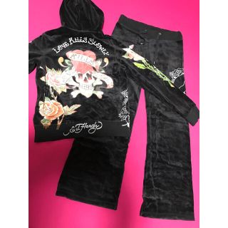 エドハーディー(Ed Hardy)の送料込！激安！エドハーディー♡Ed hardy♡セットアップ ベロア 黒(ルームウェア)