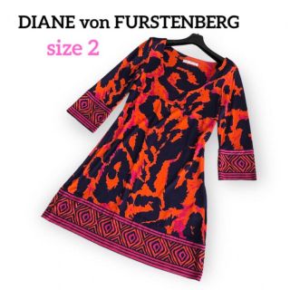 ダイアンフォンファステンバーグ(DIANE von FURSTENBERG)のダイアンフォンファステンバーグ ワンピース 総柄 シルク オレンジ 2(ひざ丈ワンピース)