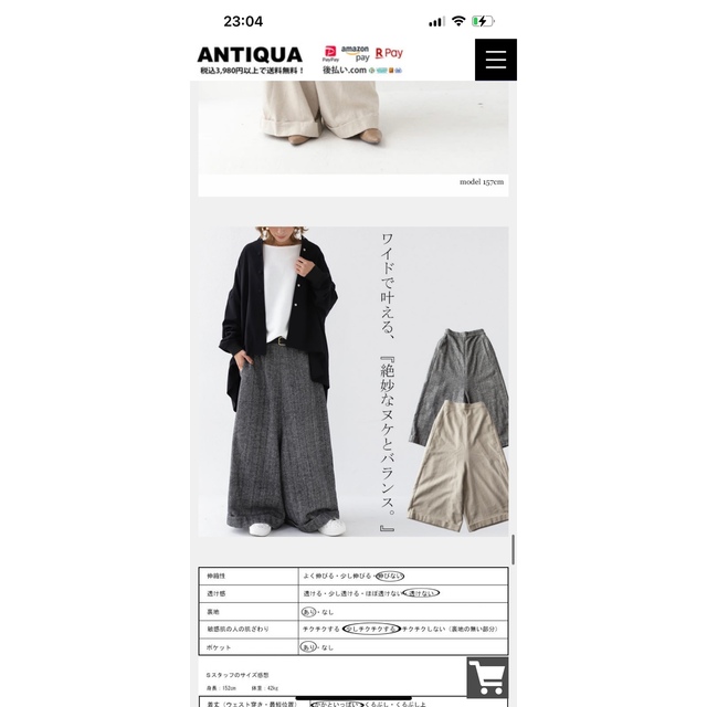 antiqua ヘンリーボーンツイードワイドパンツ ブラック系