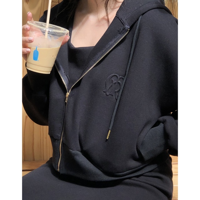M様専用　MONAMOUR  zip hoodie×dress set  黒 レディースのトップス(パーカー)の商品写真