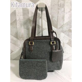 キタムラ(Kitamura)の【美品】Kitamura キタムラ ウール×レザー ポーチ付き ハンドバッグ(ハンドバッグ)