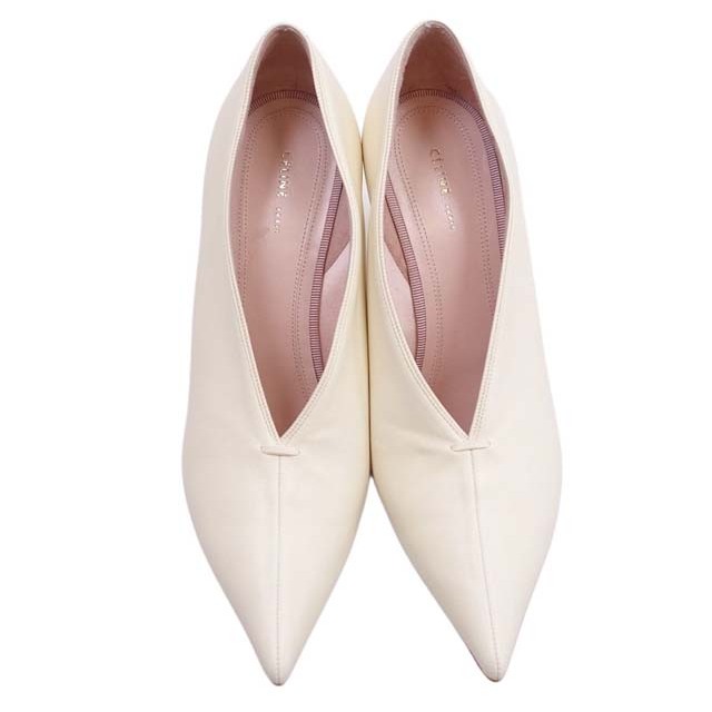 セリーヌ CELINE パンプス エッセンシャルVネック ポインテッドトゥ レザー ヒール レディース シューズ 靴 35.5(22.5cm相当) ホワイト