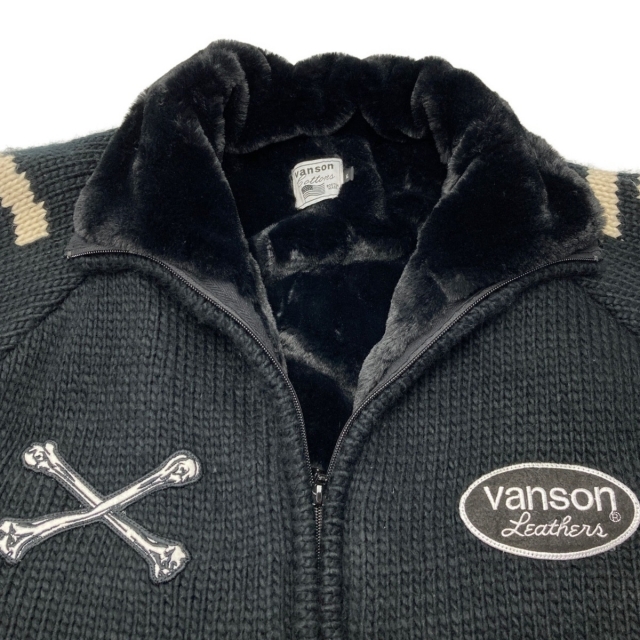 VANSON(バンソン)の☆☆VANSON バンソン カウチンジャケット ニット スカル XL メンズ ブラック×ベージュ メンズのジャケット/アウター(その他)の商品写真