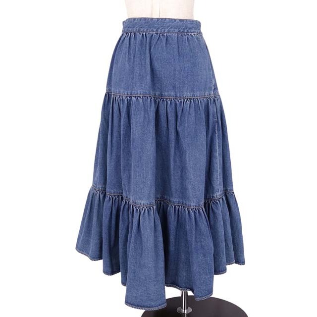 美品 セリーヌ CELINE スカート デニム フリル フレアスカート レディース ボトムス 日本製 26 インディゴブルー