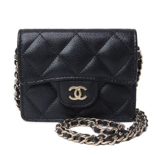 CHANEL - シャネル クラシック マトラッセ ミニ チェーン ウォレット ショルダーバッグ 斜め掛け カードケース コインケース キャビアスキン レザー ブラック 黒 AP1730 CHANEL(新品・未使用品)