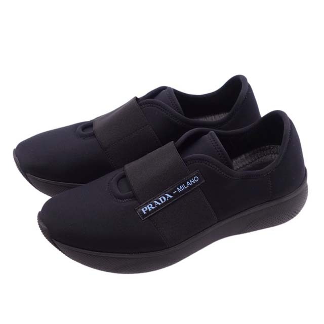 PRADA(プラダ)の美品 プラダ PRADA スニーカー キャンバス ロゴ ローカット シューズ 靴 レディース 38(25cm相当) ブラック レディースの靴/シューズ(スニーカー)の商品写真