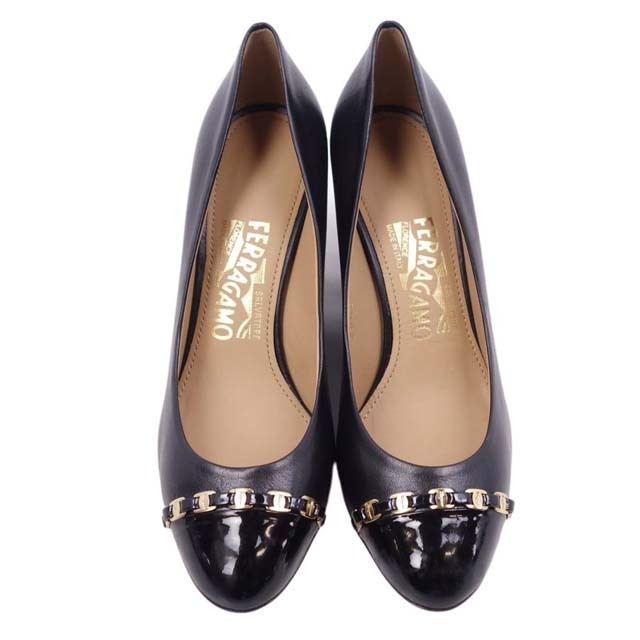極美品 サルヴァトーレ フェラガモ Salvatore Ferragamo パンプス ヴァラ ウェッジソール カーフレザー シューズ 靴 レディース 6D(23.5cm相当) ブラック