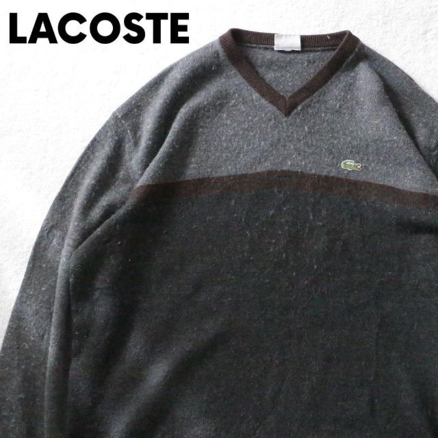 80s LACOSTE ラコステ  ニット バイカラー グレー 黒 メンズ