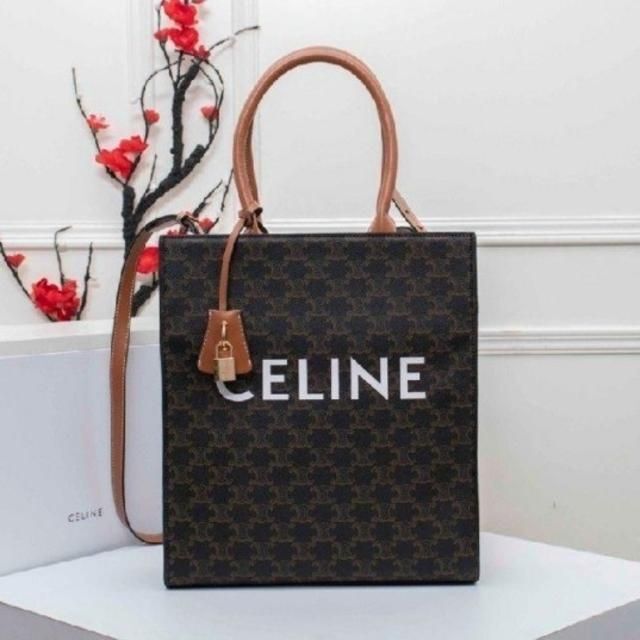 セリーヌ CELINE バーティカルカバ 191542 トリオンフ スモール トートバッグ PVC/レザー ブラウン 美品