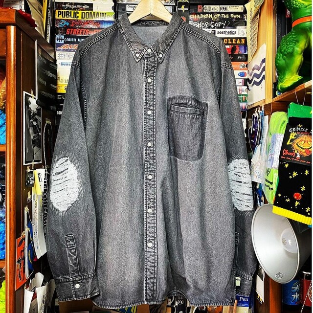 メンズBEAMS SSZ 裏 UESD DENIM SHIRT BLACK Sサイズ