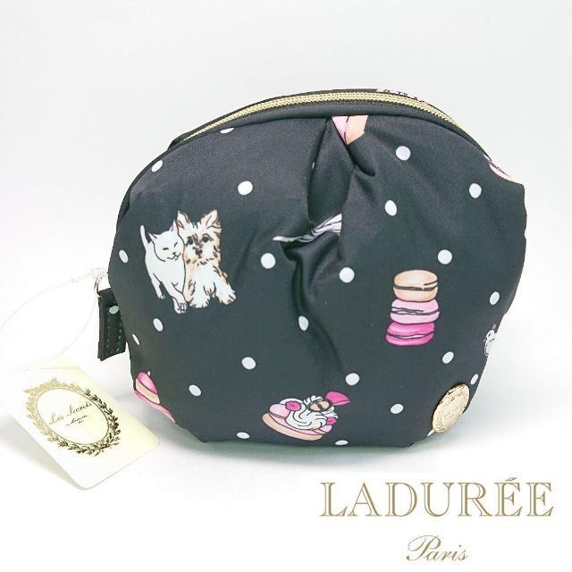 LADUREE(ラデュレ)の【新品タグ付き】ラデュレ コスメポーチ/バニティ 猫犬マカロン ブラック系 レディースのファッション小物(ポーチ)の商品写真