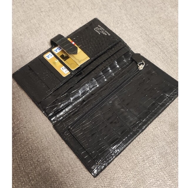 アリゲーター長財布 本物ワニ革 ブラック つや有り - 長財布