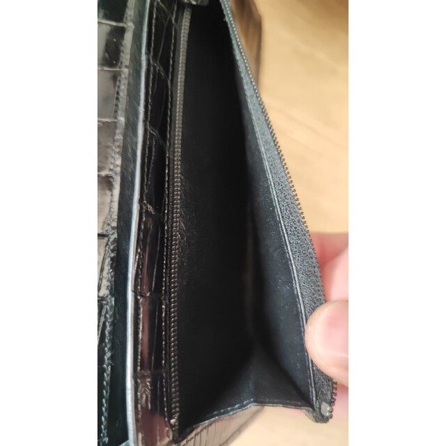 アリゲーター長財布 本物ワニ革 ブラック つや有り - 長財布
