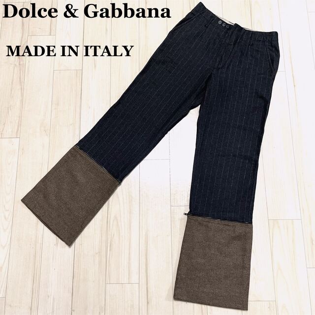 【used】DOLCE & GABBANA ウール ストライプ ドッキングパンツ