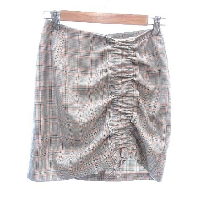 EMODA(エモダ)のエモダ タイトスカート ミニ グレンチェック ギャザー リボン M グレー レディースのスカート(ミニスカート)の商品写真