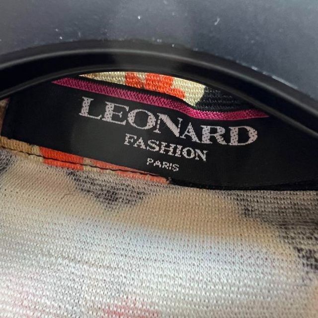 【良品】LEONARD 和柄ジャケット ミドル丈 カンカン素材 ブラック M