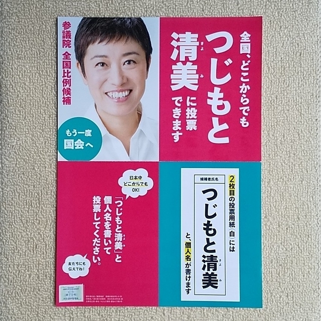 ◎ 参議院議員 つじもと清美さん 選挙チラシ ◎ エンタメ/ホビーのコレクション(印刷物)の商品写真