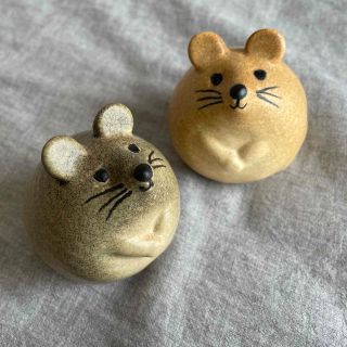 リサラーソン(Lisa Larson)の【美品】リサラーソン　ねずみ2匹セット(置物)