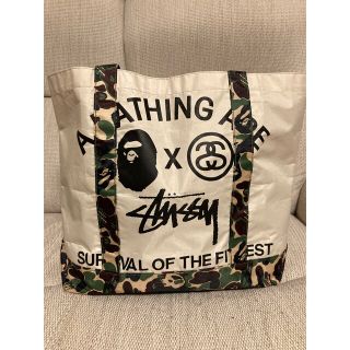 ステューシー(STUSSY)の値下げ！中古　BAPE x Stussy コラボトートバッグ(トートバッグ)