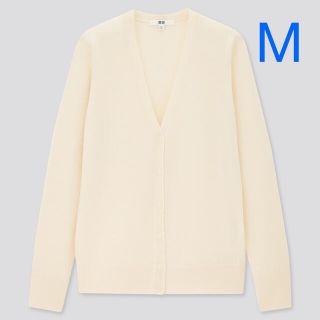 ユニクロ(UNIQLO)のユニクロ エクストラファインメリノＶネックカーディガン M／オフホワイト 新品！(カーディガン)