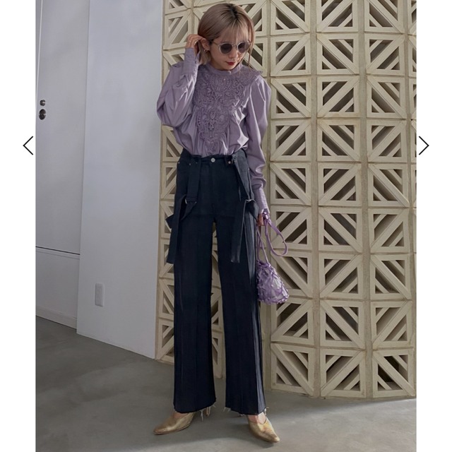 PLEATS DENIM SUSPENDER PANTS