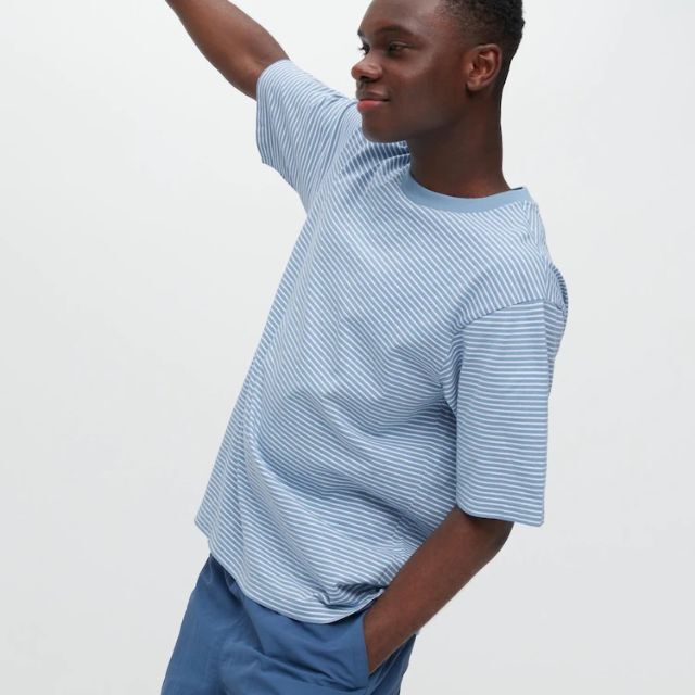 UNIQLO(ユニクロ)のオーバーサイズボーダーTシャツ（5分袖） メンズのトップス(Tシャツ/カットソー(半袖/袖なし))の商品写真