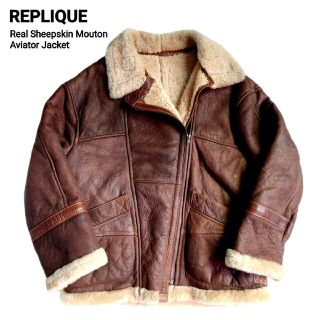 80S REPLIQUE 最高級リアルシープスキンムートンアビエイタージャケット(レザージャケット)