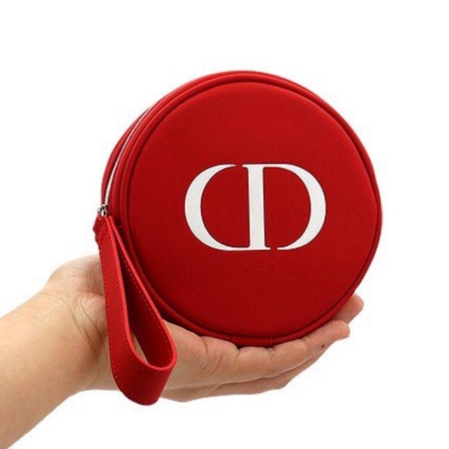 Christian Dior(クリスチャンディオール)のDior ディオール ノベルティ 丸型ポーチ レッド ホワイトロゴ 新品・箱あり レディースのファッション小物(ポーチ)の商品写真