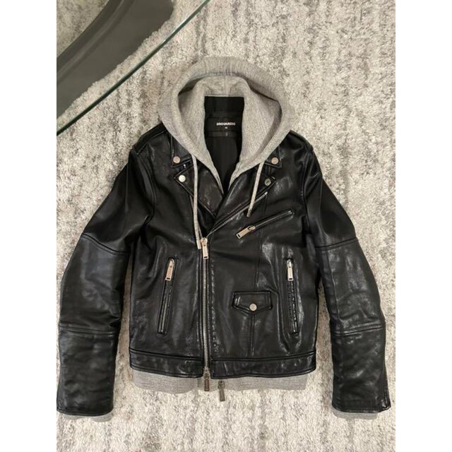 hyde着用 DSQUARED2 ディースクエアード レザーライダースジャケット-