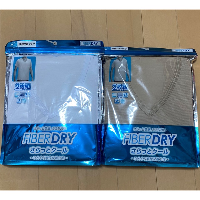 しまむら(シマムラ)の新品 メンズ 半袖V首シャツ 2枚組×2 FIBERDRY 白／肌色 メンズのアンダーウェア(その他)の商品写真