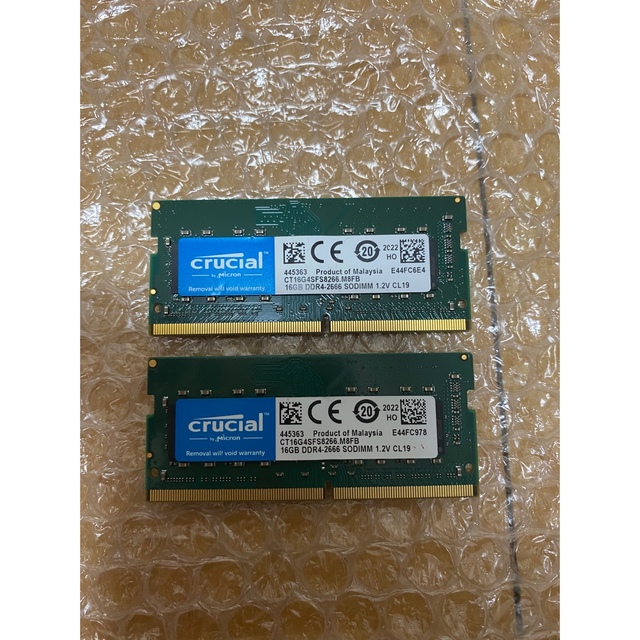 Crucial(Micron製) ノートPC用 メモリ 16GB x2