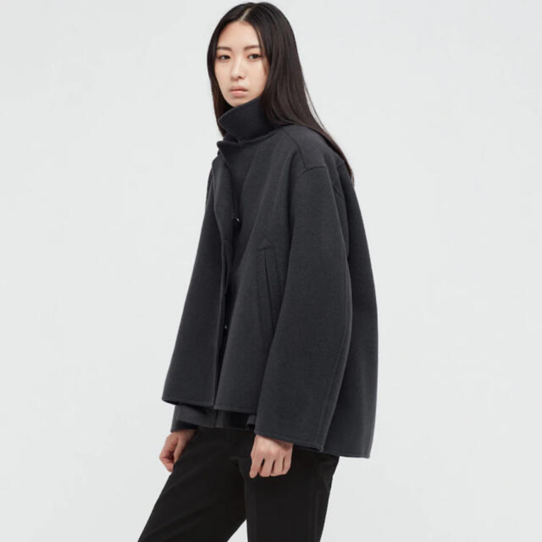 UNIQLO(ユニクロ)の新品　ユニクロ　+J  ダブルフェイスシャツジャケット　XLサイズ　ダークグレー レディースのジャケット/アウター(テーラードジャケット)の商品写真