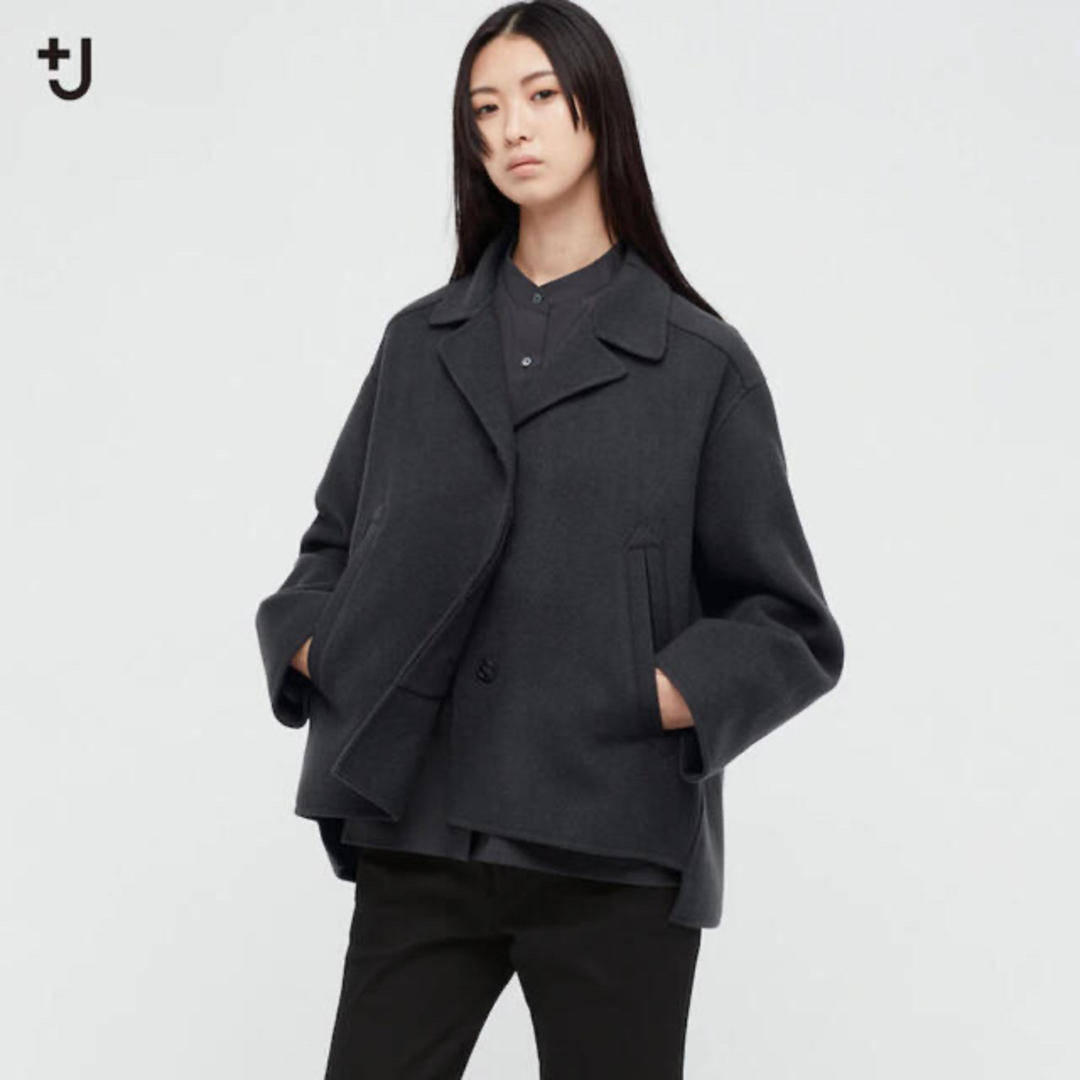 UNIQLO(ユニクロ)の新品　ユニクロ　+J  ダブルフェイスシャツジャケット　XLサイズ　ブラック レディースのジャケット/アウター(ピーコート)の商品写真