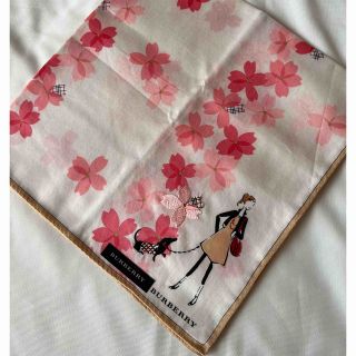 バーバリー(BURBERRY)の【新品】バーバリーハンカチ💖桜とワンちゃんとわたし刺繍b11(ハンカチ)