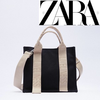 ザラ(ZARA)の❤️新品未使用品❤️ZARA ロゴ ストラップ キャンバス ショルダー黒(ショルダーバッグ)