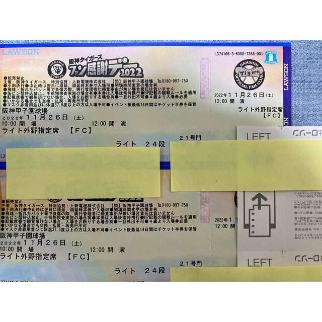 阪神タイガース　ファン感謝デー2022 チケット連番