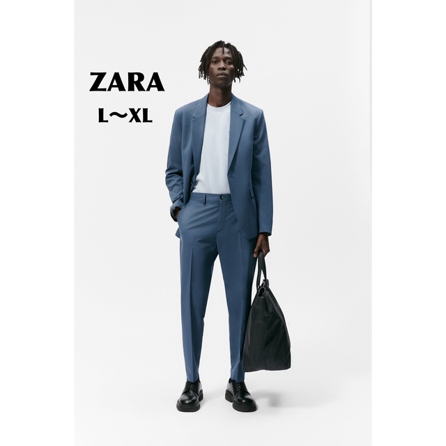 ZARA セットアップ スーツ メンズ 結婚式 ブルー L ジャケット - www